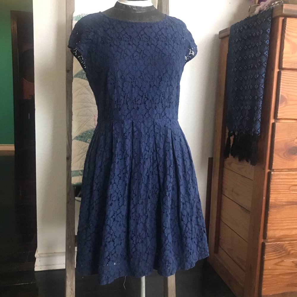 Madewell lace overlay fit and flare dress